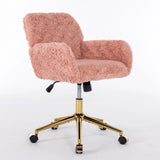 Office Chair, Artificial Rabbit Hair Home Office Chair With Golden Metal Base, Adjustable Desk Chair Swivel Office Chair, Vanity Chair - Furniture Home Direct