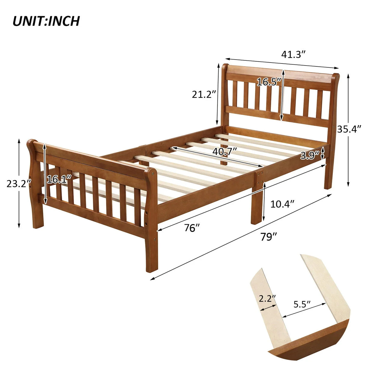 Platform Bed, Mattress Foundation Sleigh Bed With Headboard, Footboard, Slat Support - Furniture Home Direct