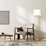 Zenith - Offset Base Floor Lamp With Drumshaped Linen Shade - Gold / White - Furniture Home Direct