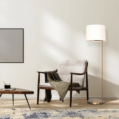 Zenith - Offset Base Floor Lamp With Drumshaped Linen Shade - Gold / White - Furniture Home Direct