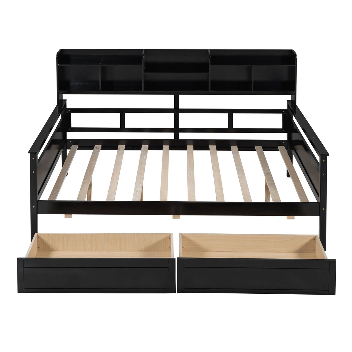 Daybed, Wood Slat Support, With Bedside Shelves And Two Drawers - Furniture Home Direct