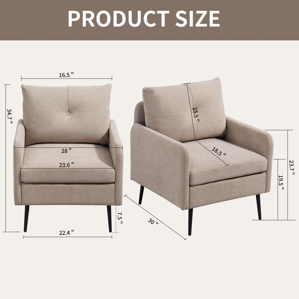 Contemporary Accent Chair With Metal Legs, Comfy Chenille Fabric Armchair - Furniture Home Direct