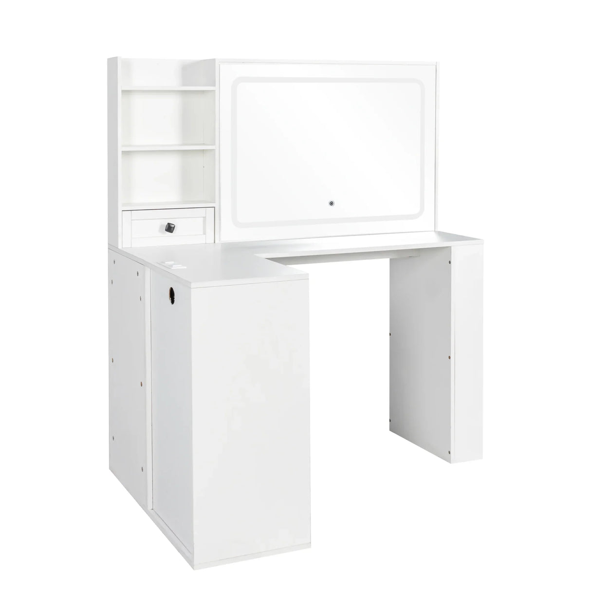 Vanity Desk With Lights And Built In Mirror In White - Furniture Home Direct