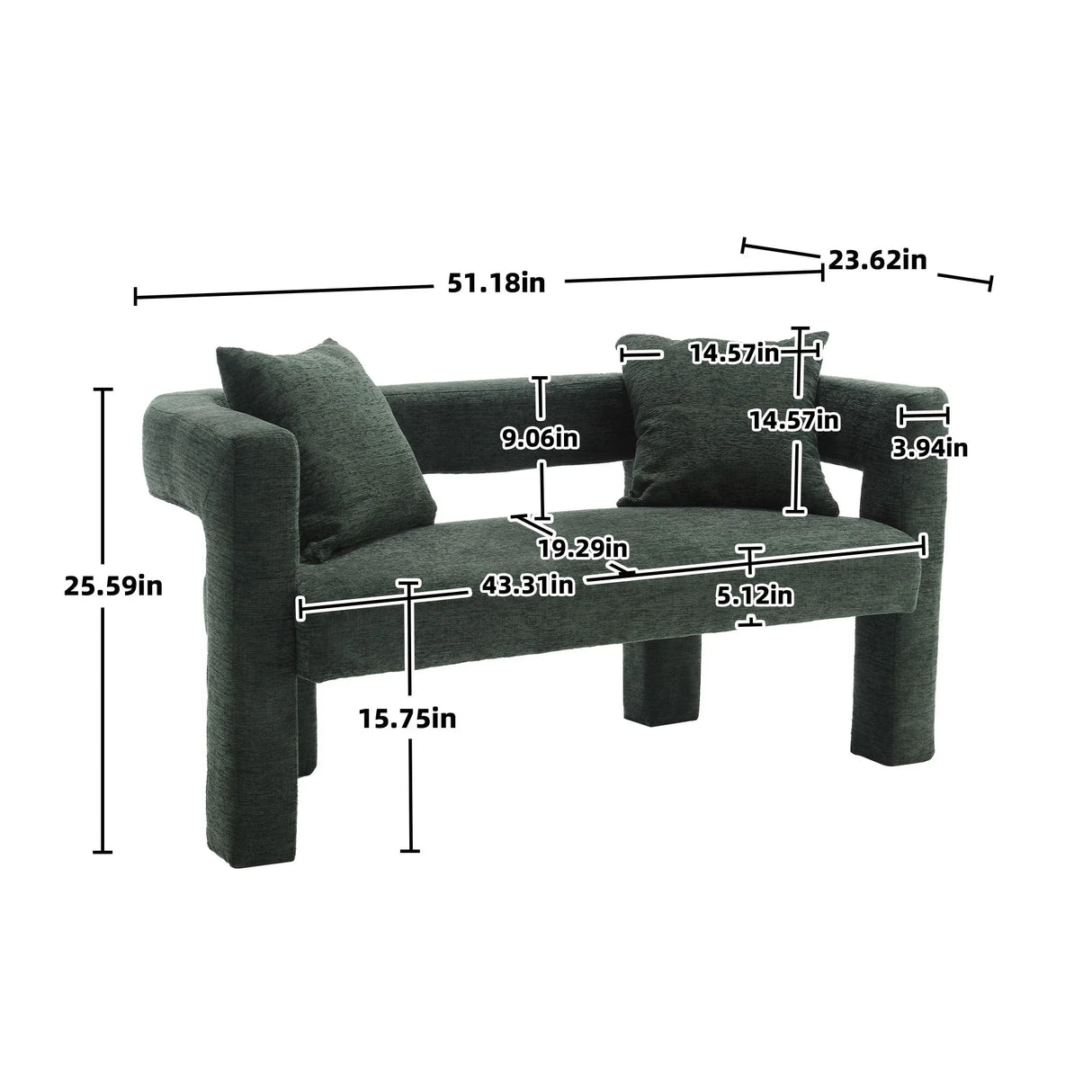 Modern Chenille Loveseat Sofa, Comfy Upholstered 2 Seater - Furniture Home Direct