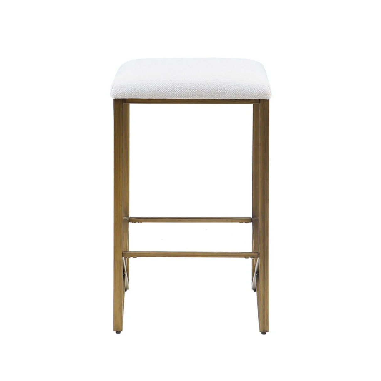 Backless Upholstered Counter Stool With Padded Seat - Ivory / Bronze - Furniture Home Direct