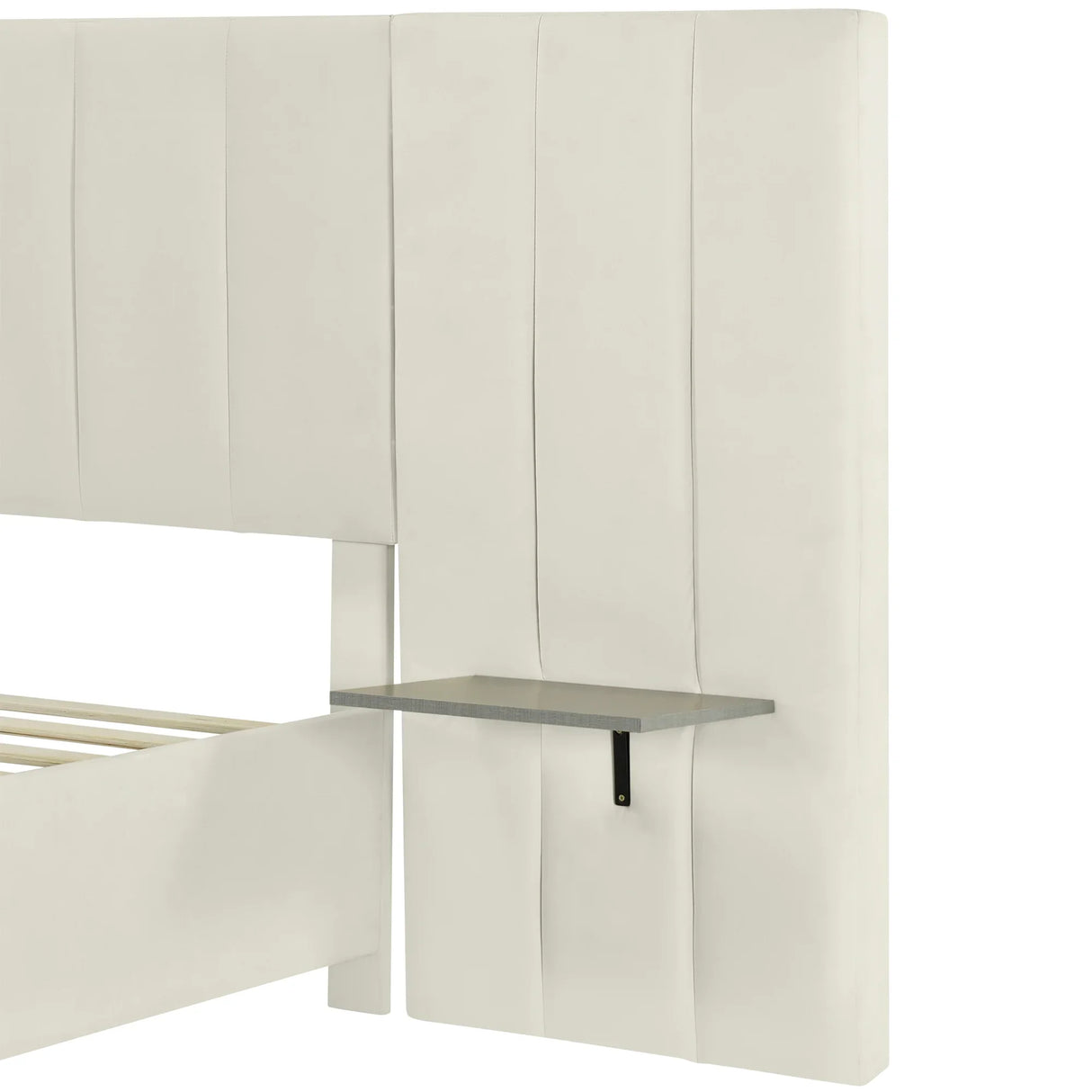 Queen Bed Upholstered Platform Tall Headboard Beige - Furniture Home Direct