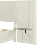 Queen Bed Upholstered Platform Tall Headboard Beige - Furniture Home Direct