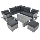 Outdoor Furniture Set Patio Rattan Furniture Set With Adjustable Table, Recliners With Extendable Side Tables And 2 Ottomans - Furniture Home Direct