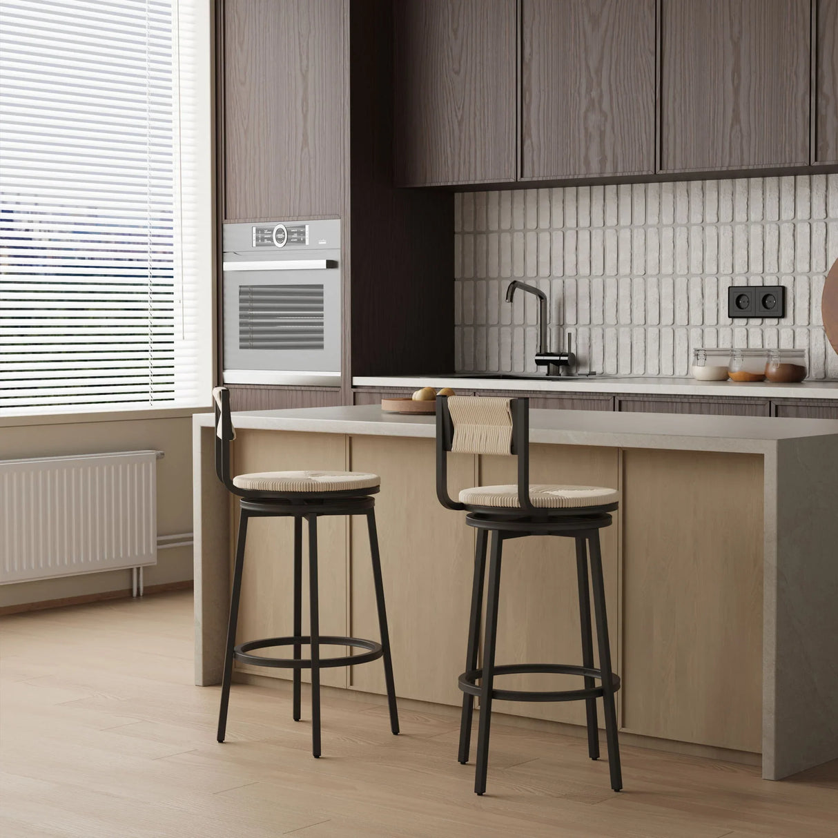 Bar Stools Swivel Counter Chairs With Metal Frame Hand Woven Paper Rope Dining Barstools For Kitchen Counter (Set of 2) - Furniture Home Direct