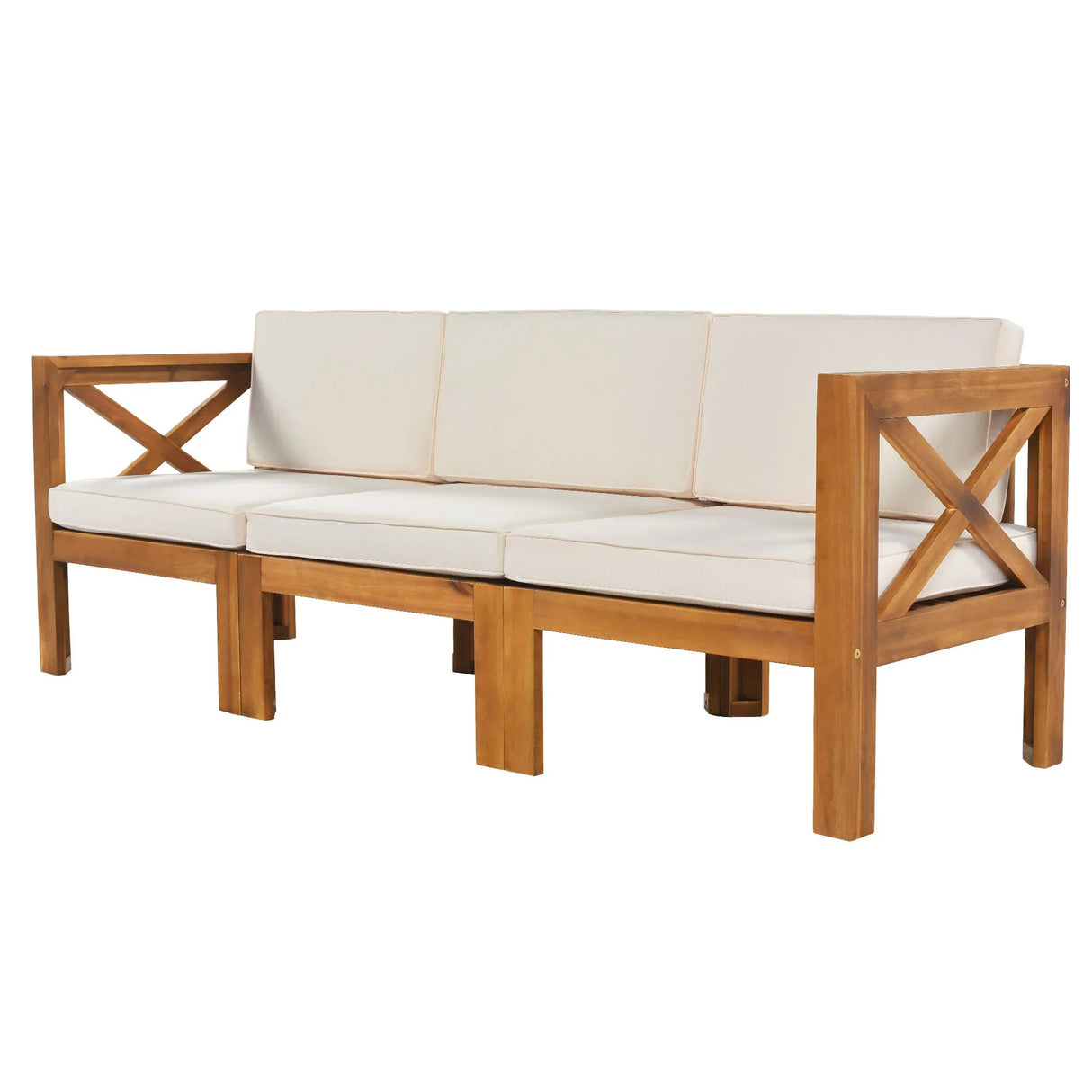 Outdoor 5-Piece Sectional Set with Cushions, Natural Finish+ Beige Cushions - Furniture Home Direct