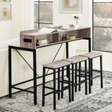 Console Table Set With LED Light Power Outlet Grey - Furniture Home Direct