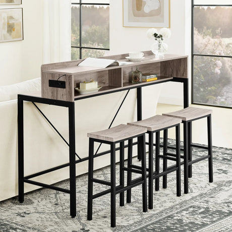 Console Table Set With LED Light Power Outlet Grey - Furniture Home Direct