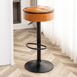 Bar Stool Round Tufted PU Leather Adjustable Height Brown - Furniture Home Direct