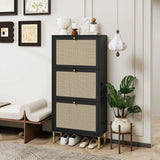 Rattan 3 Door Shoe Rack, Freestanding Modern Shoe Storage Cabinet, for Entryway - Furniture Home Direct