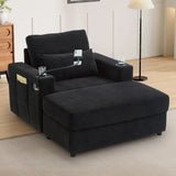 Modern Style Armchair Chaise Lounge Sofa Couch With Movable Storage Ottoman, USB Ports, Cup Holders, Phone Holder, Side Pockets - Furniture Home Direct