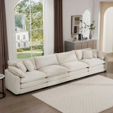 Modern Upholstered 4 Seater Corduroy Fabric Sofa With Arm And Throw Pillows - Furniture Home Direct
