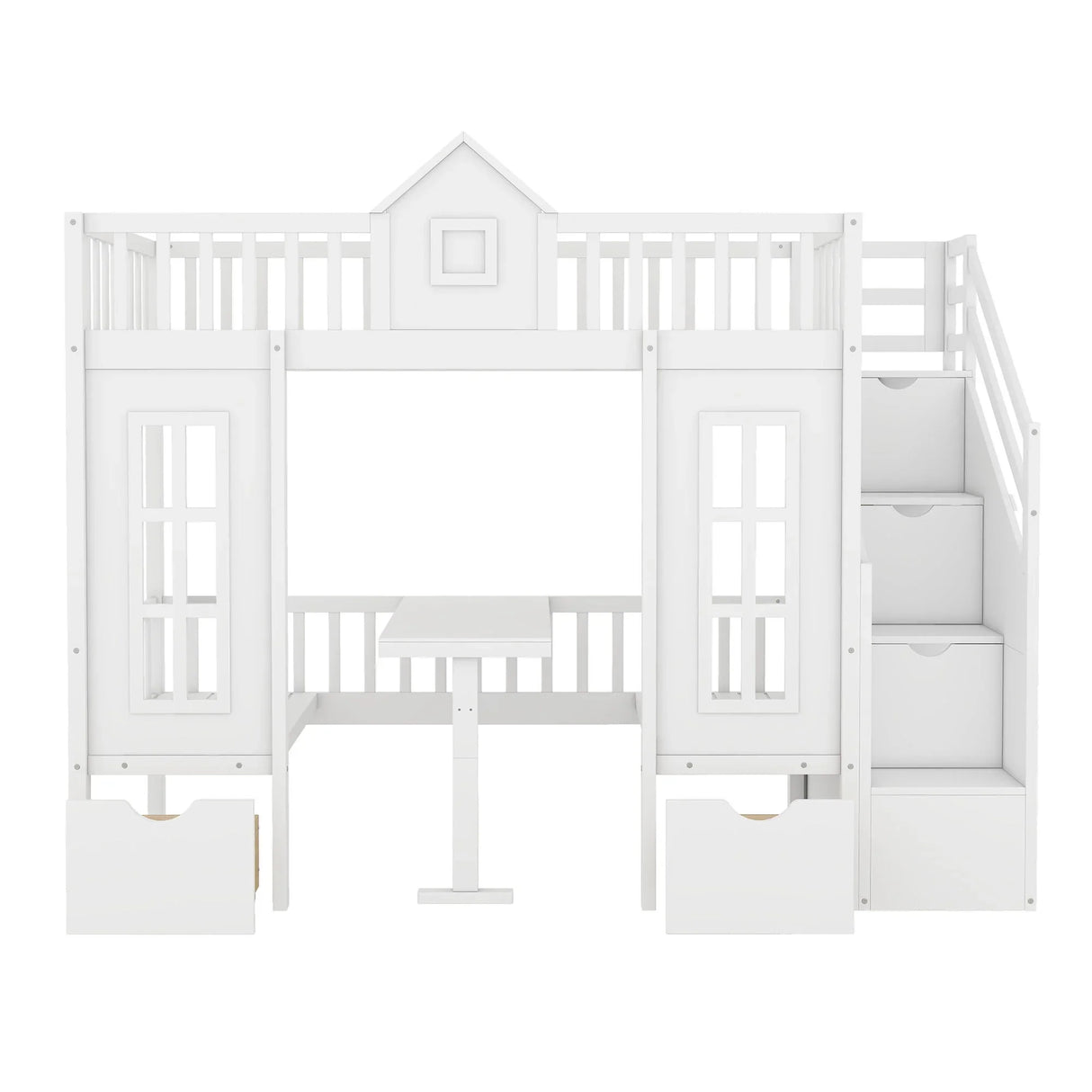Twin Over Twin Bunk Bed With Changeable Table, Bunk Bed Turn Into Upper Bed And Down Desk - Furniture Home Direct
