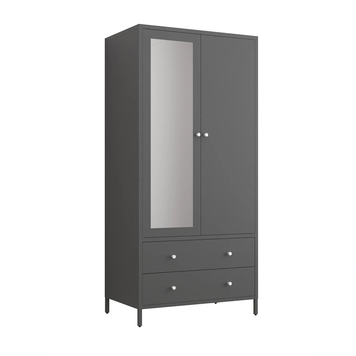 Wardrobe With Mirror Door And Two Drawers Charcoal Gray - Furniture Home Direct