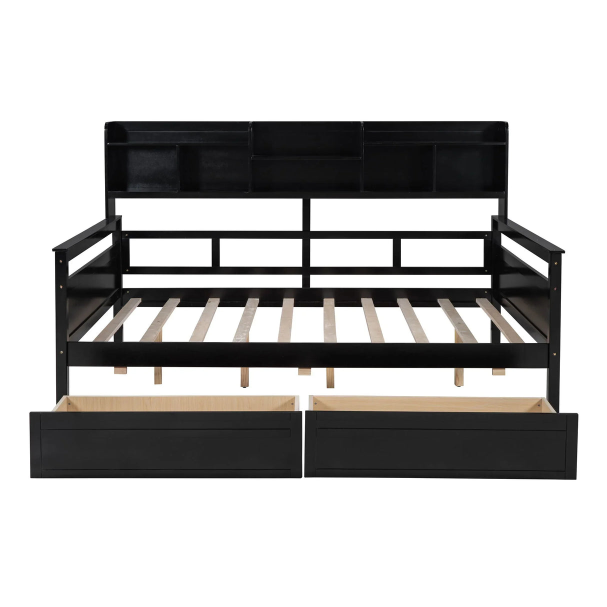 Daybed, Wood Slat Support, With Bedside Shelves And Two Drawers - Furniture Home Direct