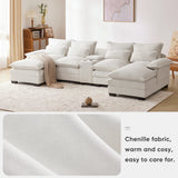U Shaped Sectional Sofa With Console And Cupholders White - Furniture Home Direct
