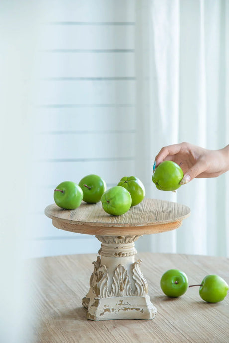 Cake Stand, Wood Cake Plate With Magnesium Base - Cream / Brown - Furniture Home Direct