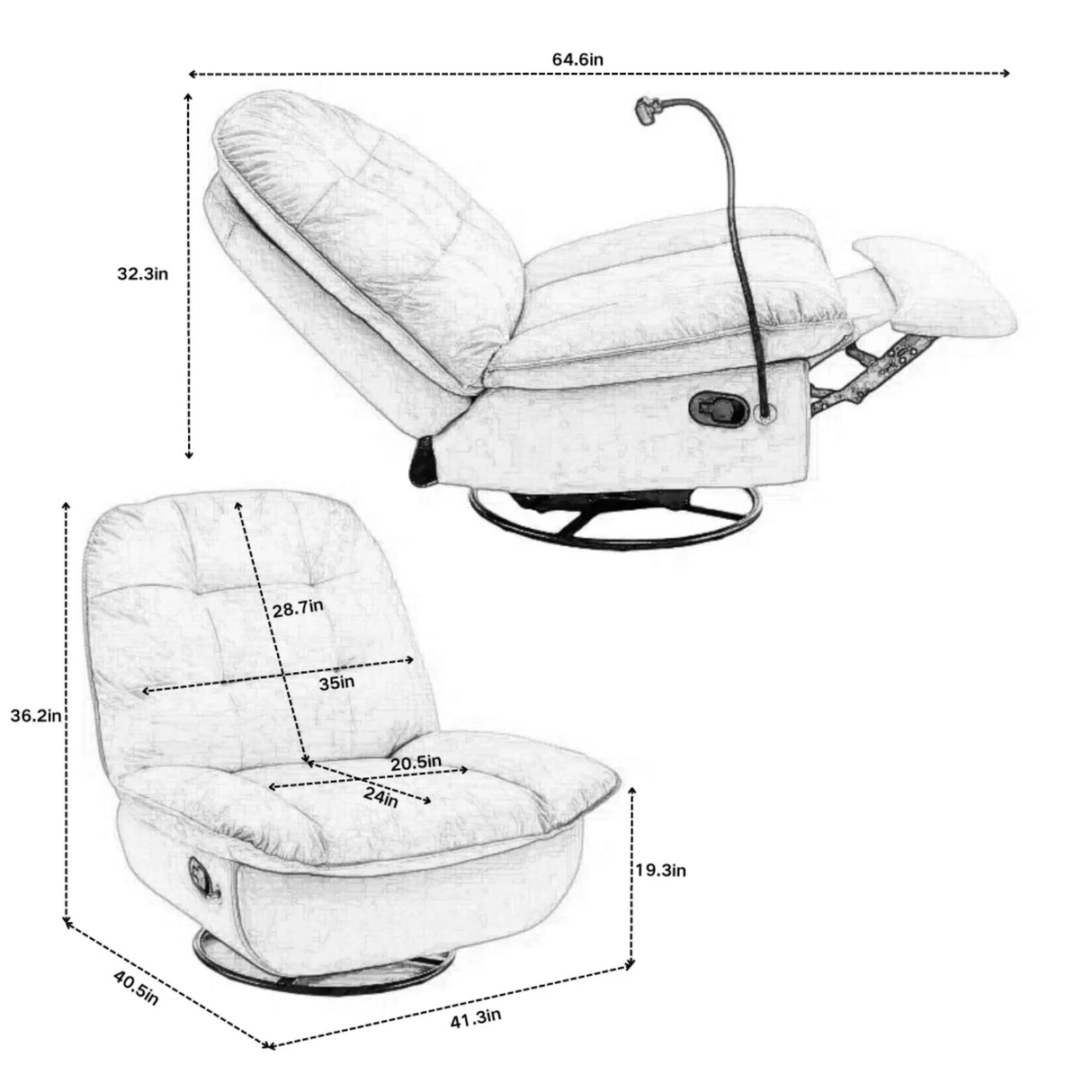 Modern Swivel Gliding Recliner Chair With Rocking Function And Phone Holder, Large Comfortable - Furniture Home Direct