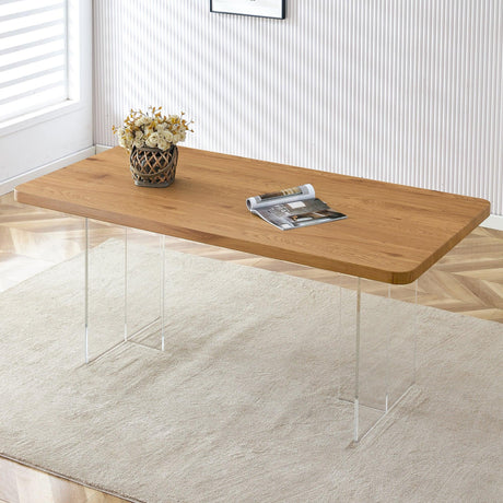 Dining Table With Wooden Top And Clear Acrylic Legs Natural - Furniture Home Direct