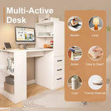 Modern Computer Desk With Built In Socket 3 Slide Drawers 4 Storage Levels - White