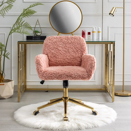 Office Chair, Artificial Rabbit Hair Home Office Chair With Golden Metal Base, Adjustable Desk Chair Swivel Office Chair, Vanity Chair - Furniture Home Direct