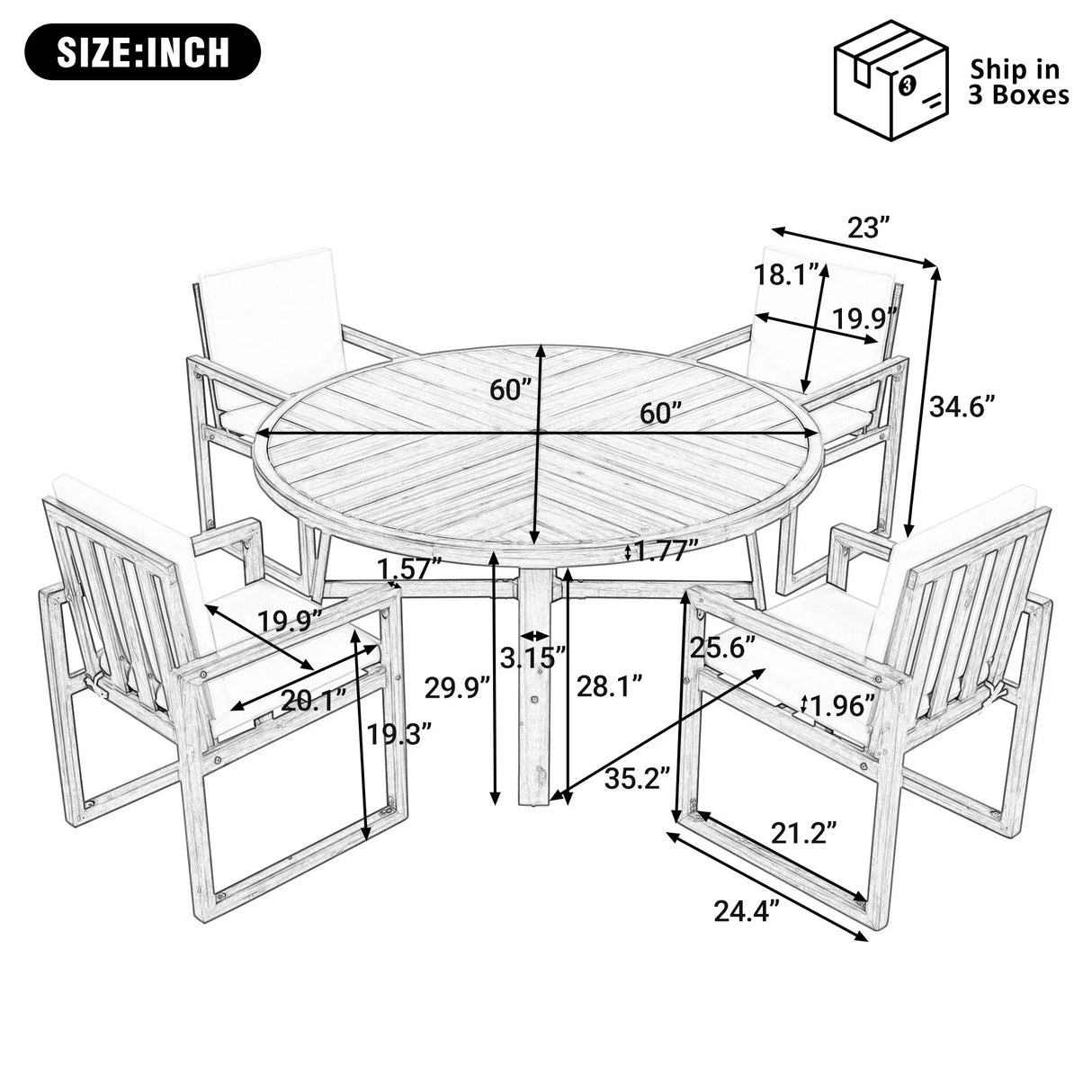 5 Piece Outdoor Patio Dining Set With 4 Armchairs And Table - Beige - Furniture Home Direct