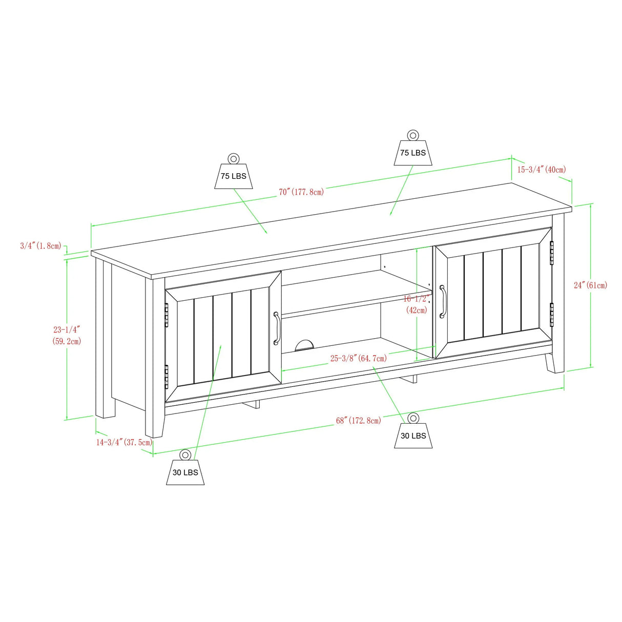 Modern Farmhouse 2 Door Grooved 70" TV Stand For 85" TVs - Furniture Home Direct
