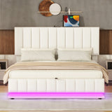 Upholstered Bed With Hydraulic Storage System And LED Light, With Sockets And USB Ports - Furniture Home Direct
