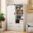 Tall Armoire With Sliding Barn Door Drawers Storage White - Furniture Home Direct