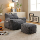 Giant Plush Bean Bag Chair With Armrests And Footstool - Furniture Home Direct
