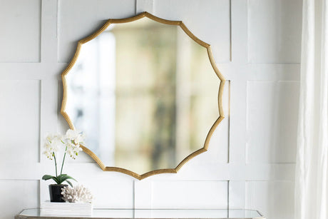 Round Sunburst Wall Mirror With, Wall Decor Mirror For Entryway Bedroom Living Room - Gold - Furniture Home Direct