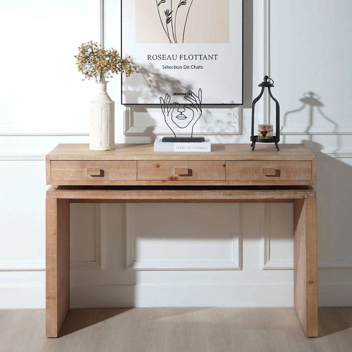 Rustic Wood Console Table With 3 Drawers Entryway Table For Hallway, Foyer, Or Office - Natural / Natural & Light Brown / Natural Wood / Natural Wood Wash / Natural / Rustic - Furniture Home Direct