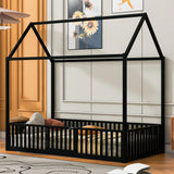 Metal House Bed With Fence And Door - Furniture Home Direct