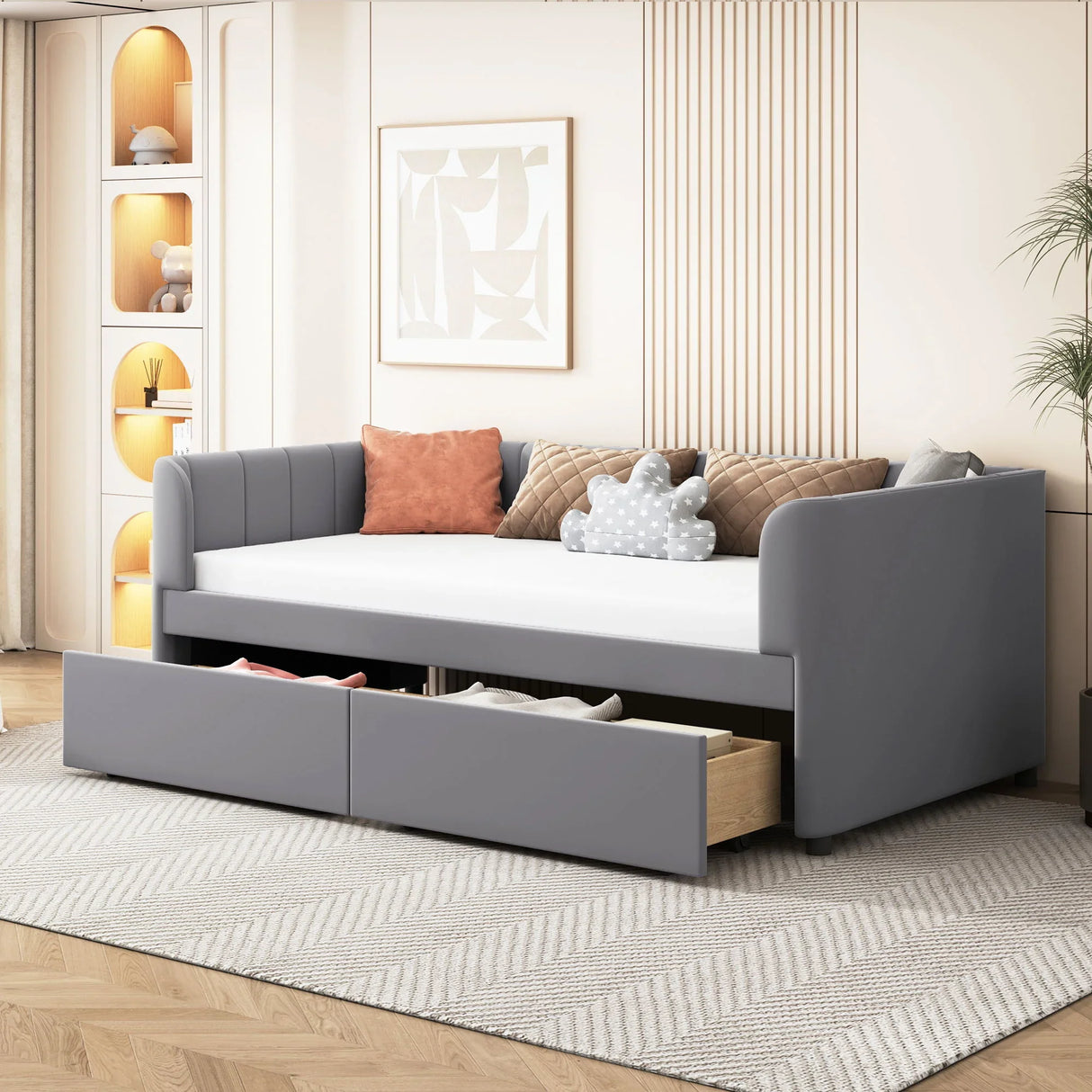 Upholstered Daybed With Ergonomic Design Backrest - Furniture Home Direct