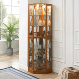 6 Shelf Corner Curio Display Cabinet With Lights, Mirrors And Adjustable Shelves (E26 Light Bulb Not Included) - Furniture Home Direct
