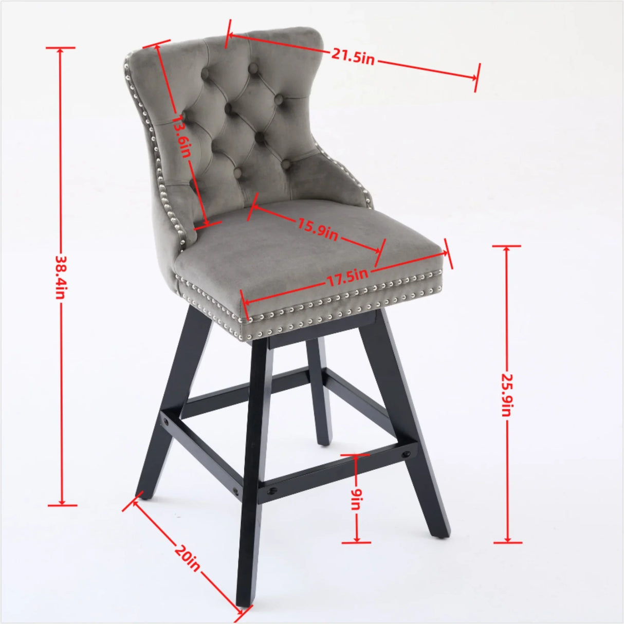 Bar Stools Swivel Velvet Tufted Nailhead Trim Set of 2 Blue - Furniture Home Direct