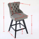 Bar Stools Swivel Velvet Tufted Nailhead Trim Set of 2 Blue - Furniture Home Direct