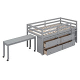 Loft Bed With Retractable Writing Desk And 4 Drawers, With Lateral Portable Desk And Shelves - Furniture Home Direct