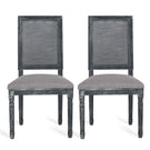 French Country Dining Chair With Rectangular Cane Backrest And Smooth Upholstered Seating
