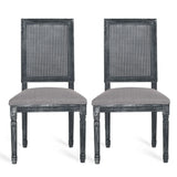French Country Dining Chair With Rectangular Cane Backrest And Smooth Upholstered Seating