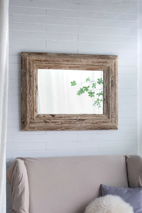 Rectangle Wall Accent Mirror With Distressed Wood Frame - Brown - Furniture Home Direct
