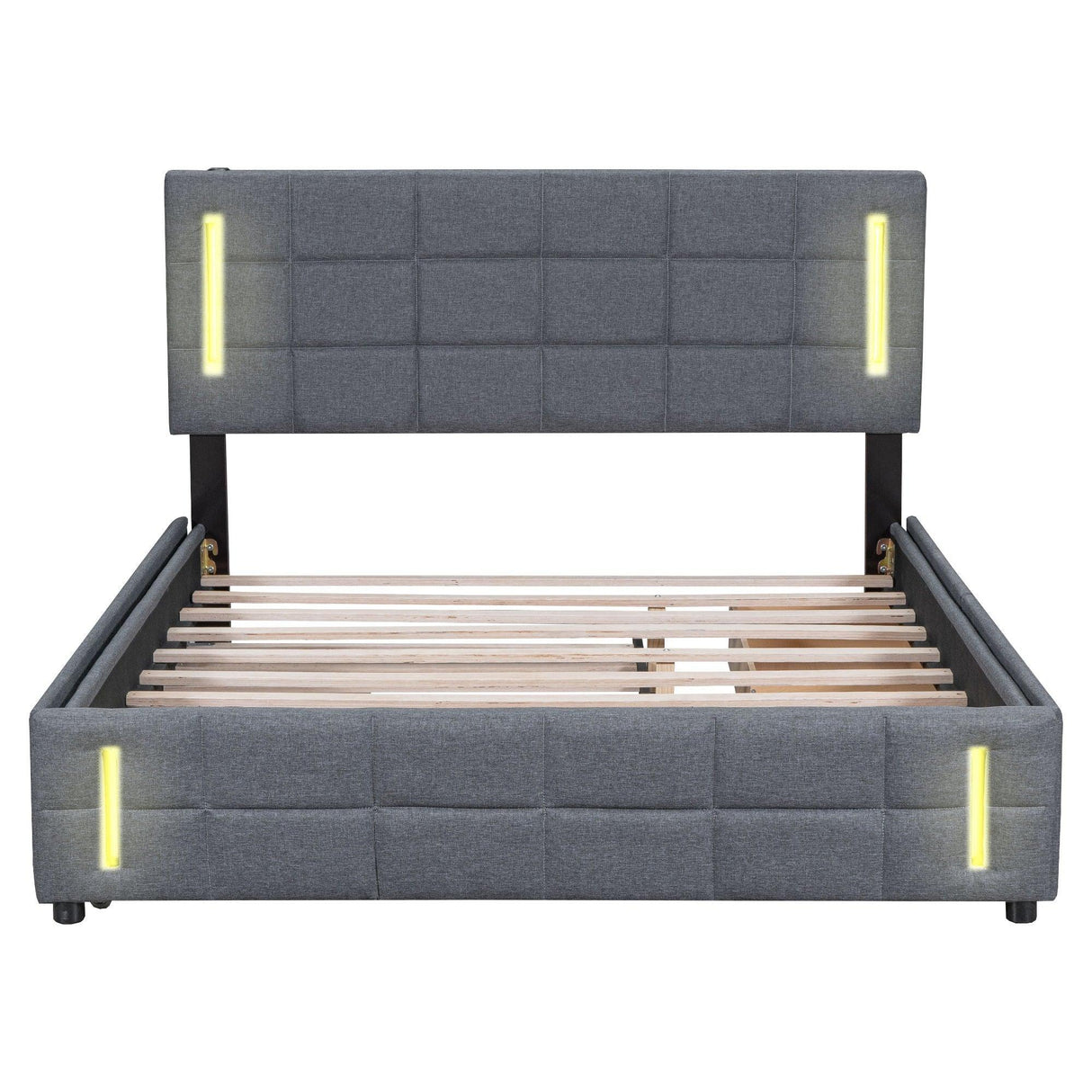 Upholstered Platform Bed With Trundle & Drawers - Furniture Home Direct