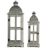 Wooden Candle Lantern Decorative, Hurricane Lantern Holder Decor For Indoor Outdoor, Home Garden Wedding - Gray - Furniture Home Direct