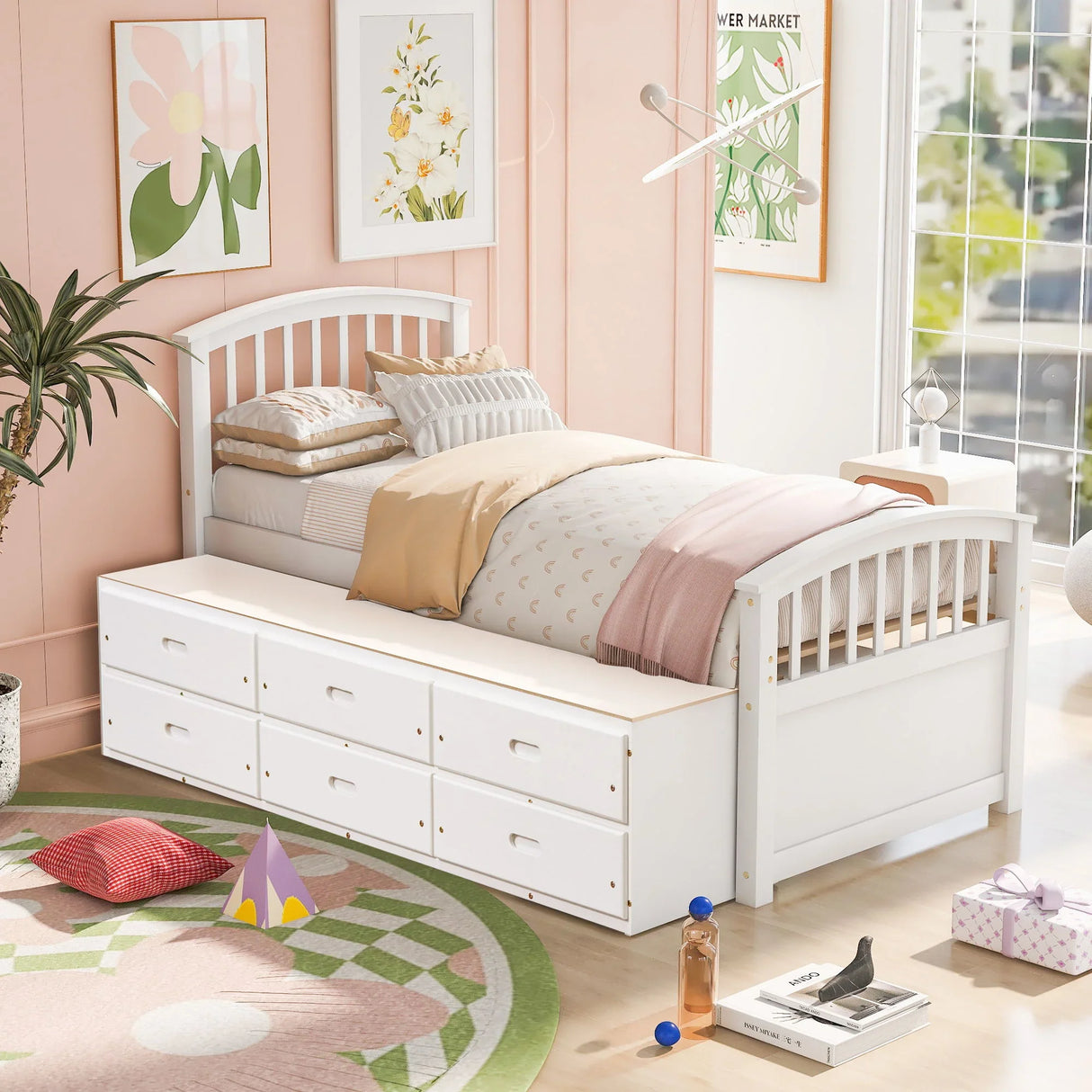 Platform Storage Bed Solid Wood Bed With 6 Drawers - Furniture Home Direct