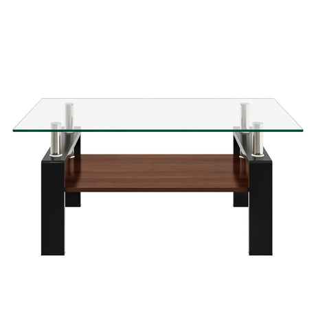 Modern Rectangular Coffee Table With Tempered Glass Top Layer, Table For Living Room - Transparent - Furniture Home Direct