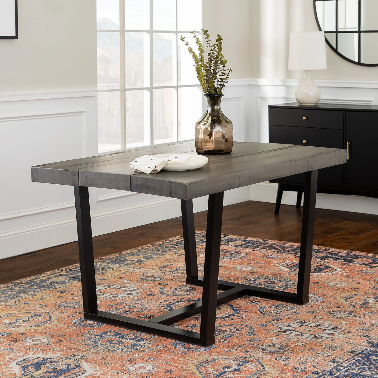Rustic Metal And Solid Distressed Dining Table - Furniture Home Direct